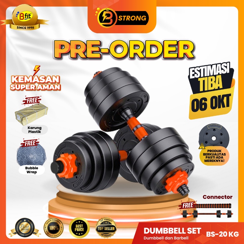 FGH66 B-STRONG BS-20 Fitness Dumbbell Barbel Set - 20KG Multifunctional 3IN1