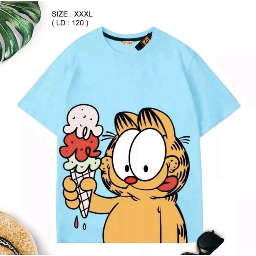 KAOS WANITA OVERSIZE  KARAKTER GARFIEL ICE CREAM IJO TOSCA ATASAN BIGSIZE (XL-XXXL) JUMBO
