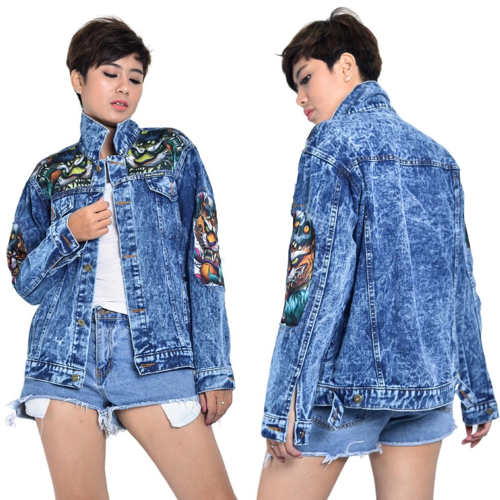 Jaket Jeans Pria Denim Jacket Distro Full Printing Motif Batik Naga