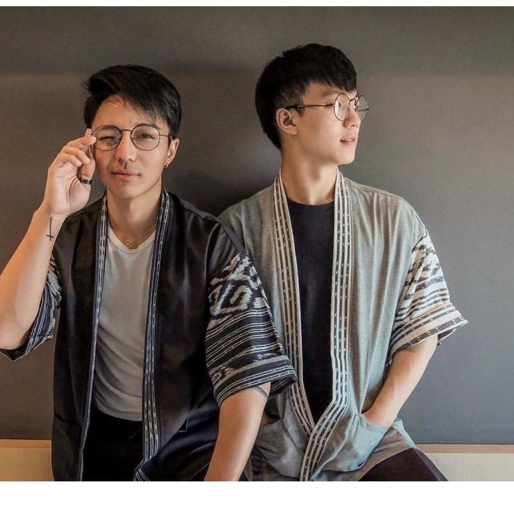 Baru pria blazzer kimono songket unisex atasan pria outer loose casual baju lengan pendek jepang 75 