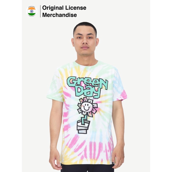Kaos Baju Terbaru Tie Dye Full Print Pria Wanita Katun Motif Band Musik GREEN DAY Original Flower Po