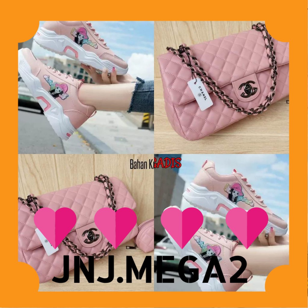 Paket sepatu sneakers wanita GIRLS dan tas rantai gaya korea