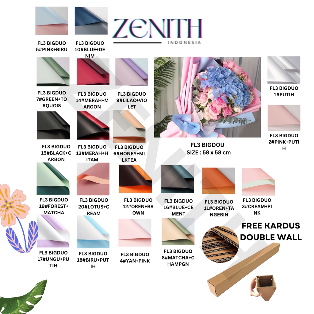 

Zenith - (5 LEMBAR) - FL3 BIGDOU Kertas Bunga Buket Dua Warna Bi Color/Kertas Buket Bunga Florist Cellophane