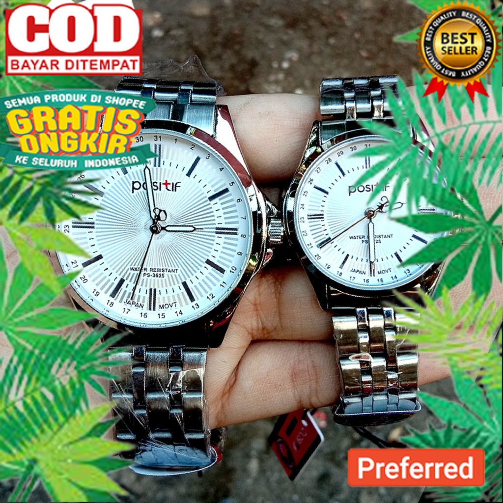 Jam Tangan Wanita Pria Couple POSITIF 3625 Rantai ORIGINAL Water Resistance / Anti Air FREE BOX// JA