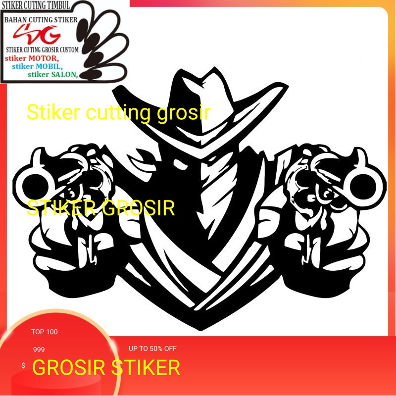 Cutting Stiker Koboy Texas Pistol Variasi Motor Mobil Sticker Timbul Keren Dasbor Spakboard Visior B