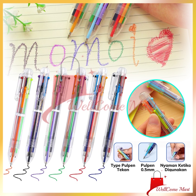 

6 Warna Transparan Pena / Ballpont Pen Six-in-One Color / Pulpen Mekanik 6 Warna Baru / Pena Bolpen 6in1 Warna Multi Colors Pen