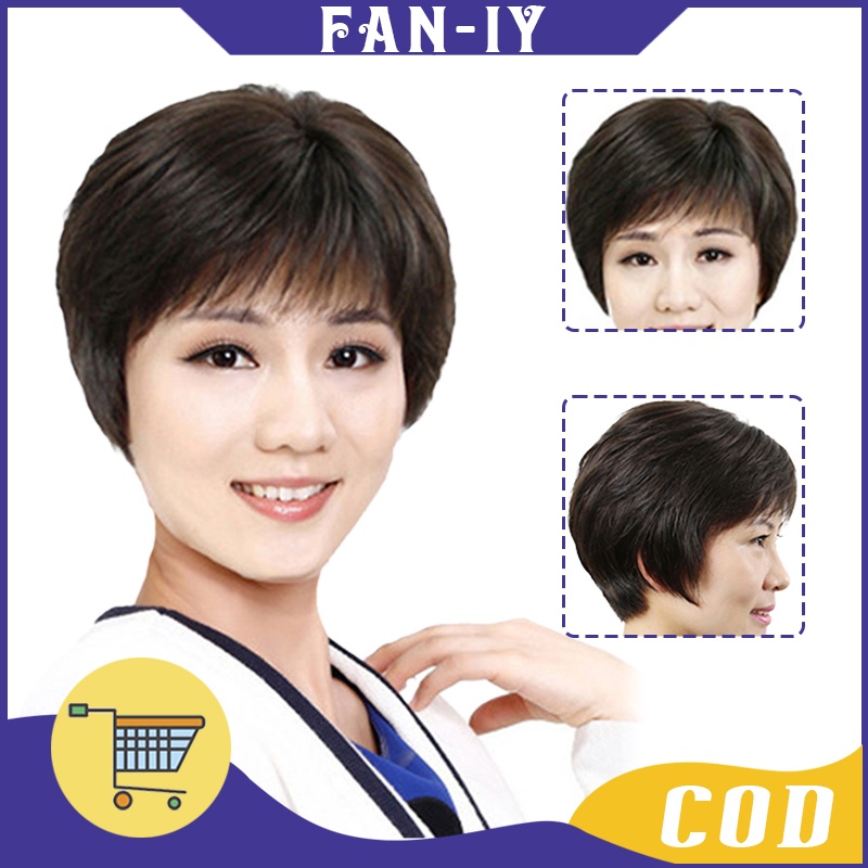 【Pengiriman cepat】 Hair Toupee Wanita Rambut Asli / Wig Wanita Pendek Rambut Asli Wig Pendek Untuk Wanita Paruh Baya