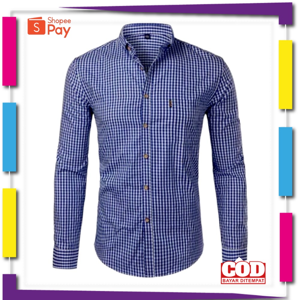 PREMIUM KOREAN STYLE / Kemeja Kotak-kotak Pria Lengan Panjang Casual & Formal Ukuran Jumbo S M L XL 