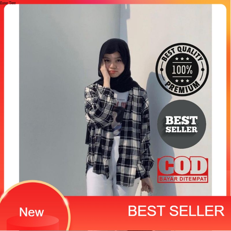Others kemeja flanel wanita lengan panjang  oot hijab kotak  kotak flannel oversize cewek flanel Hem