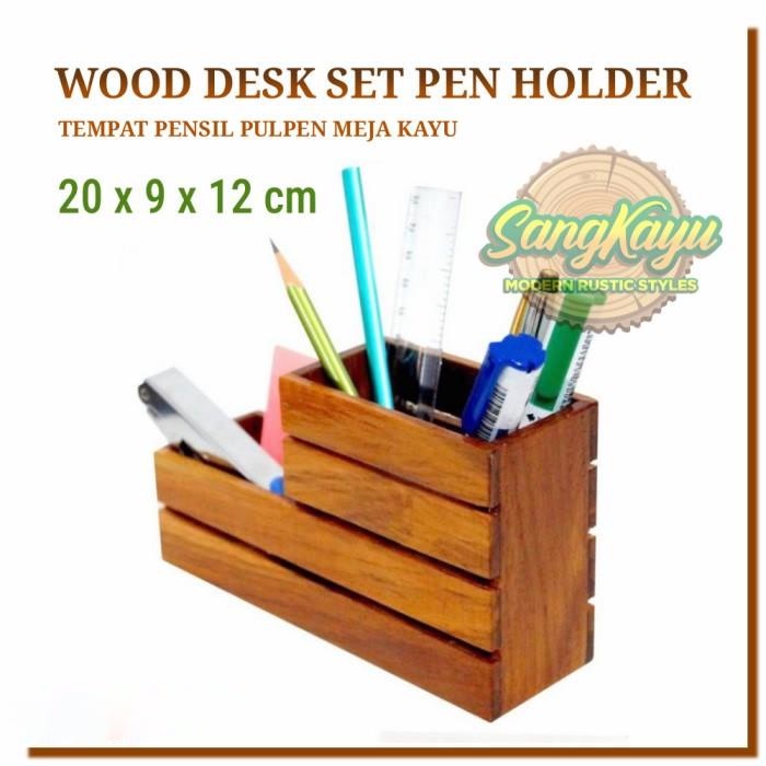 

Desk set pen holder tempat pulpen pensil alat tulis meja kantor kayu