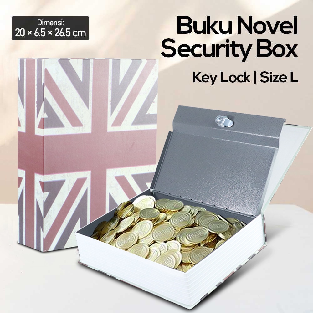 Kotak Buku Novel Hidden Security Box Key Lock Size L - Kotak Brankas Bentuk Buku - Brankas Uang Bent