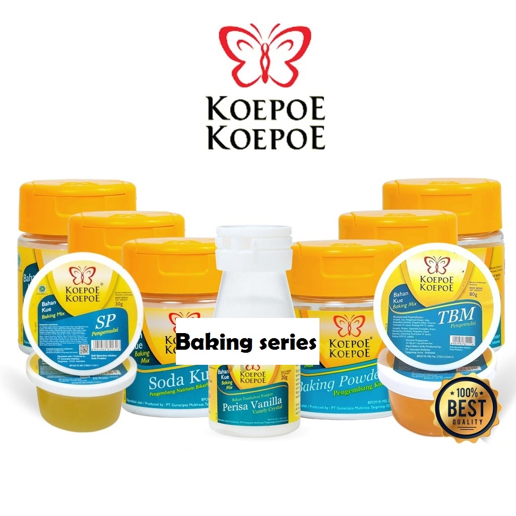 

KOEPOE Koepoe TBM, BAKING Powder, SODA KUE, SP, VANILI VANILLA, Tartar kupu-kupu bahan kue