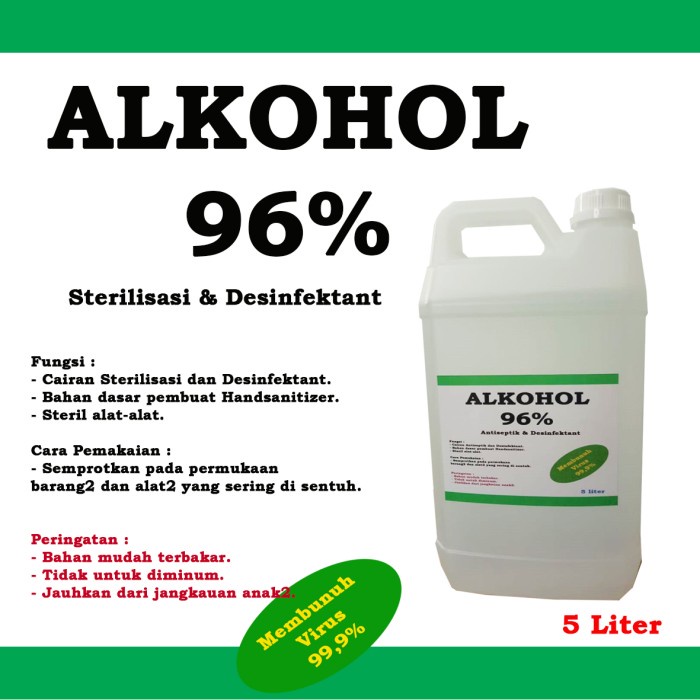 Alkohol 96 5 Liter/Alkohol 96 persen/Alcohol 96/Sterilisasi