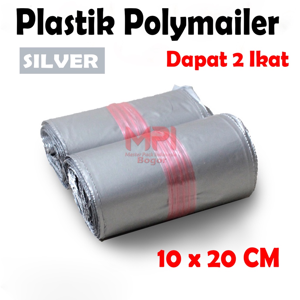 

2 IKAT - Plastik Polymailer Silver 10 x 20 cm / Plastik Polimer / Plastik Packaging Kantong Amplop - Master Pack Indonesia