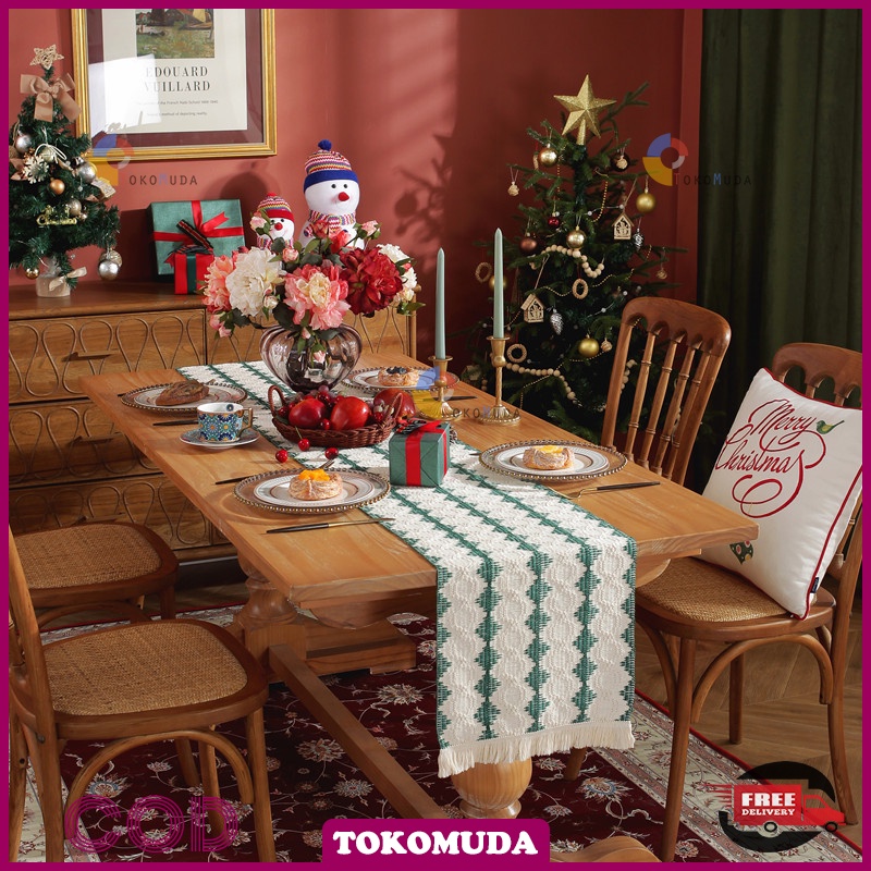 TokoMuda Table Runner Meja Rumbai Taplak meja lebar 30cm Decoration Kain Meja dapur meja makan
