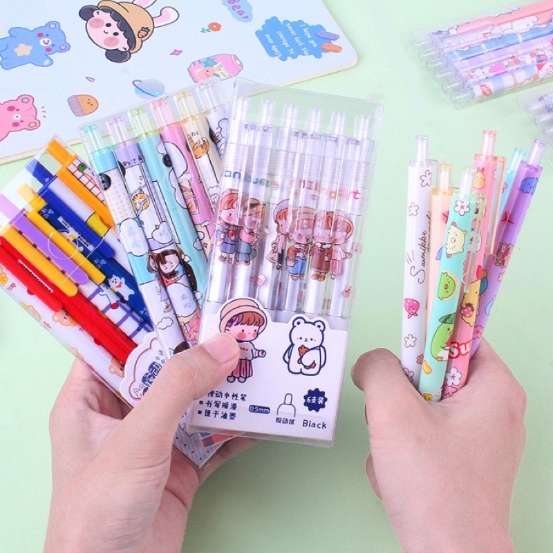 

6Pcs PULPEN GEL MEKANIK 0.5MM / BALLPOINT MEKANIK PUlPEN FANCY UNIK