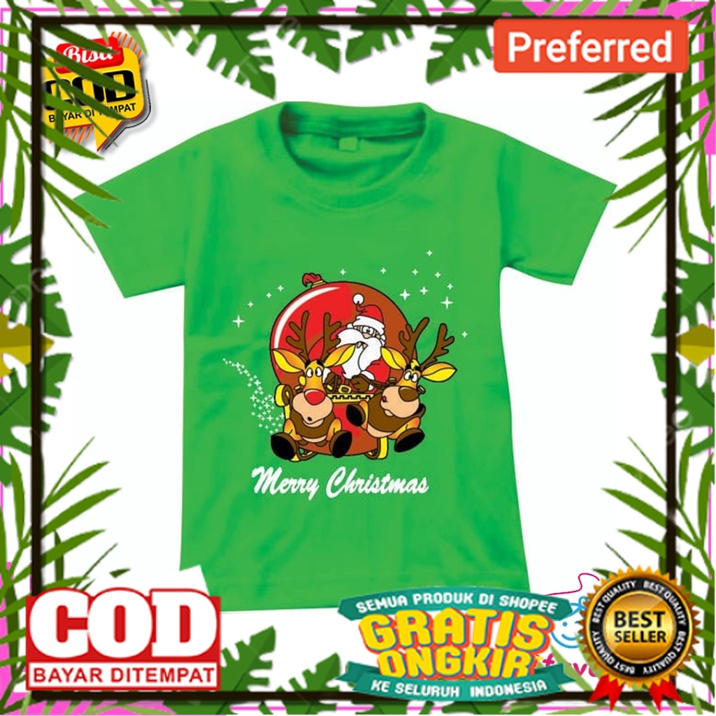 Favorit kids baju natal anak perempuan gambar santa claus | kaos natal anak umur 1 tahun - 10 tahun/