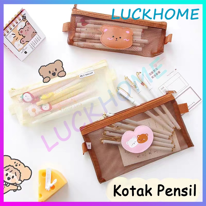 

Kotak Pensil Tempat Pensil Zipper Coklat Motif Beruang Dompet Jaring Transparan Document Bag