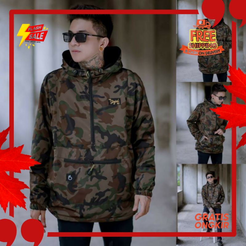 OUTFIT JKT48 TERBARU NEW ERA //Jaket Cagaule Loreng Army Pria / Jaket Parasut Pria Saku Doraemon Cam