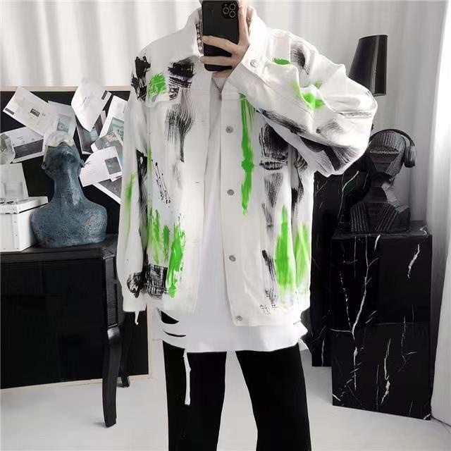New tie dyed graffiti denim jacket jacket jacket for men