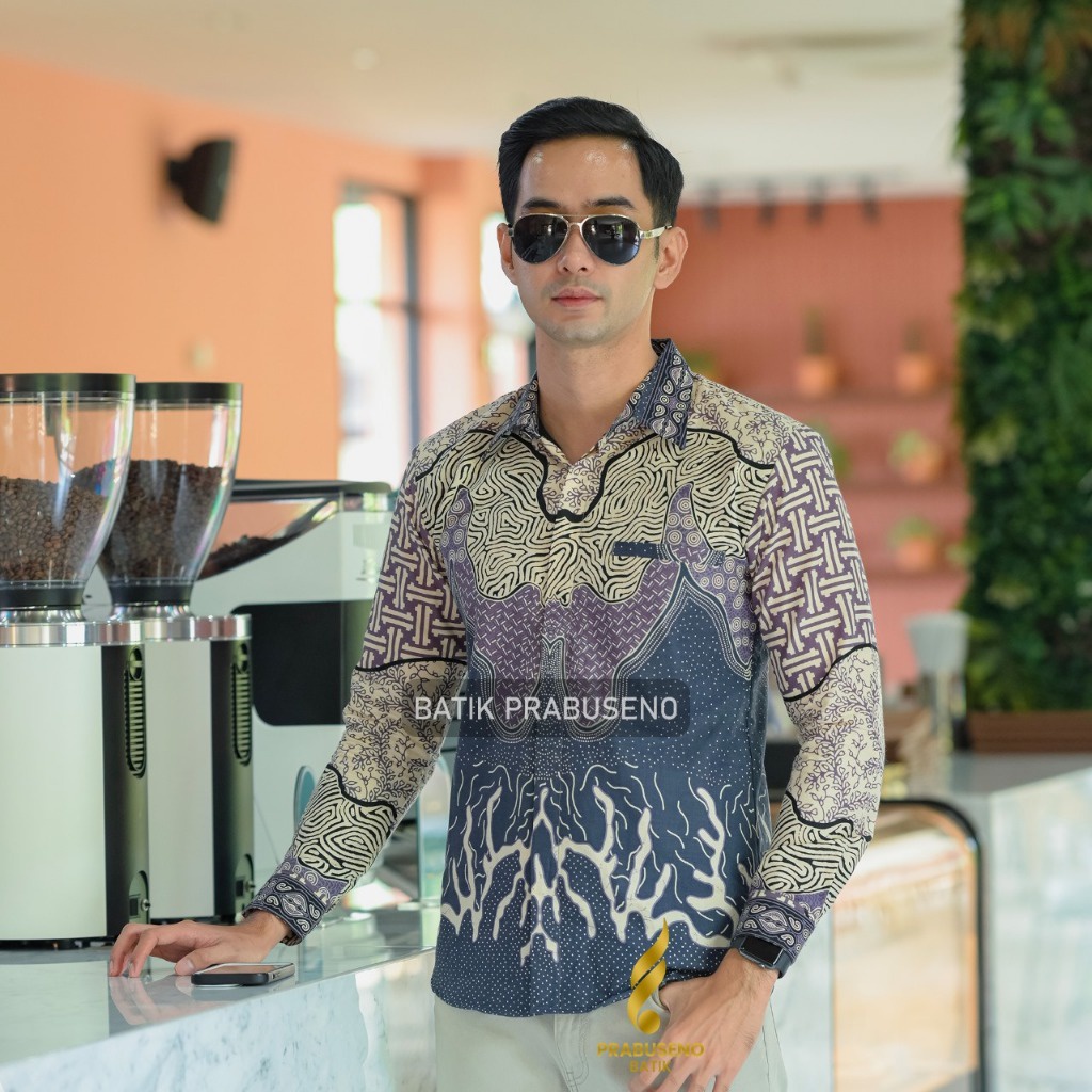 ADIPRANA Kemeja Batik Pria Lengan Panjang Slim Fit Slimfit Prabuseno Modern Premium Baju Hem Atasan 