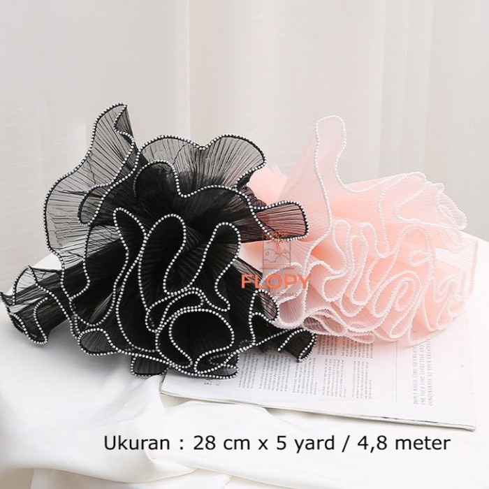 

28 cm x 5 Yard Wrap Korean Keriting List Mutiara/Wrapping Mesh Buket - Hitam