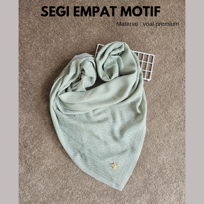 Jilbab Hijab Segi Empat Motif Voal  HATI Warna Sage