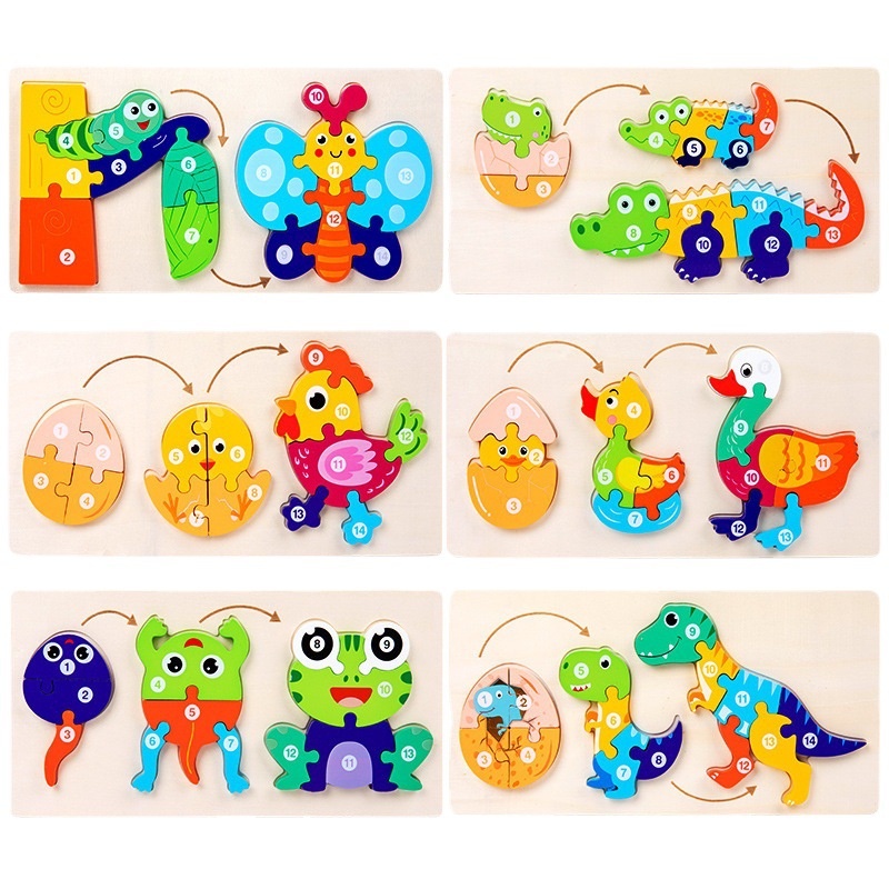 Puzzle Metamorfosis Hewan Puzzle anak Mainan Blok Bangunan Teka-teki Kognitif Pendidikan Dini Anak-a