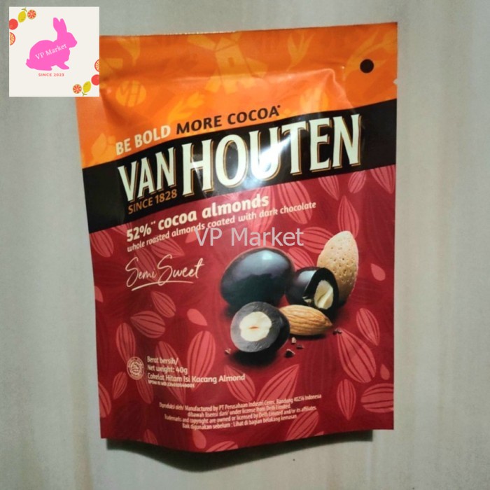 

Van Houten Coklat Dark 52% Cocoa Almonds Pouch 40 gr