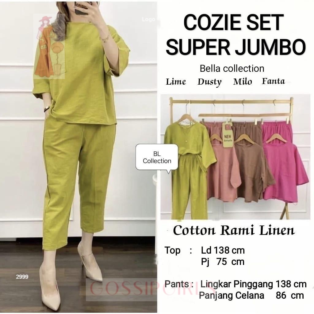 GossipGirls - COZIE One Set Jumbo Setelan Wanita SUPER  JUMBO Terbaru XXXXL,One Set Katun Linen Premium Baju Outfit Cewek