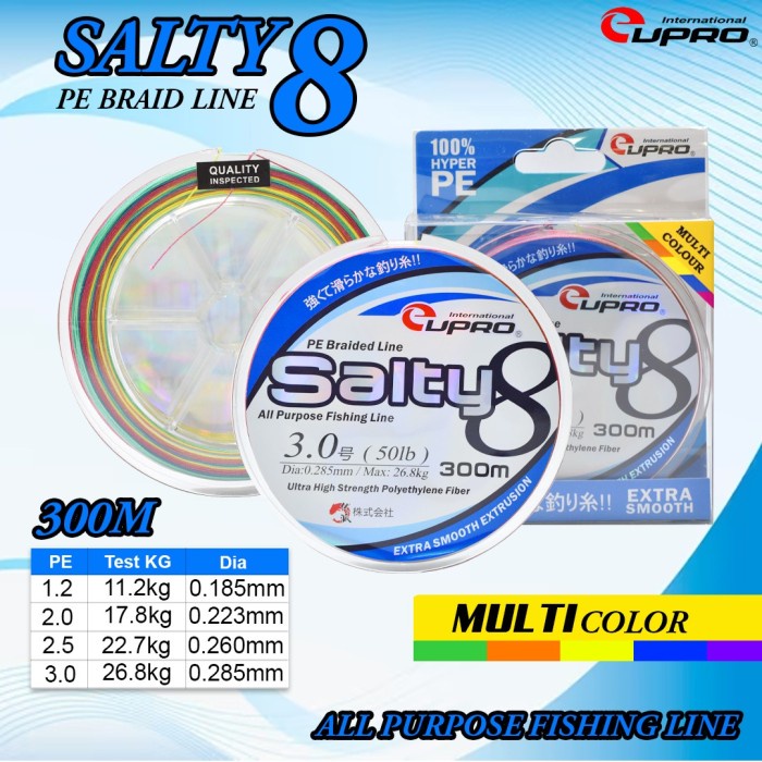 EUPRO Tali Pancing PE SALTY 8 BRAID 300m Multi Collor - PE 1.2