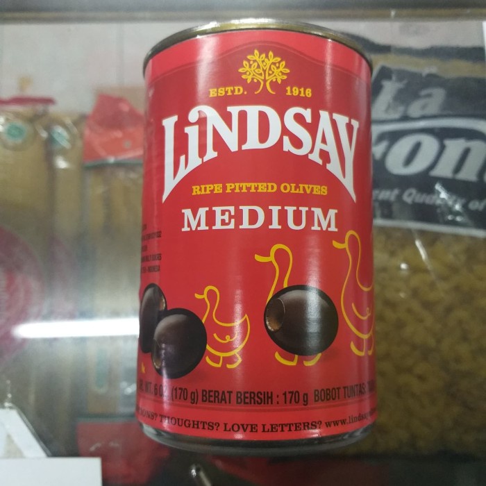 

Best Seller- lindsay ripe pitted olive medium 170gr black olive buah zaitun kaleng