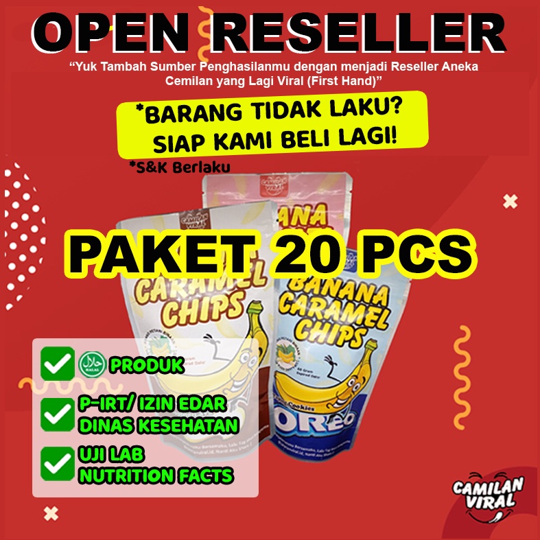 

️ PAKET 20 PCS KERIPIK PISANG KARAMEL DENGAN 13 TOPING RASA BY CAMILAN VIRAL