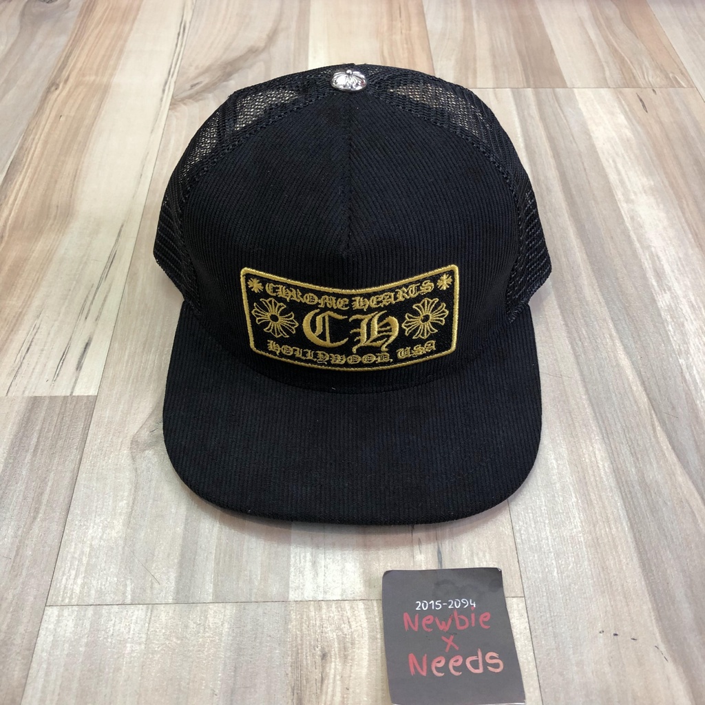 Chrome Hearts Corduroy Trucker Hat Black/Gold/Topi Chrome Hearts