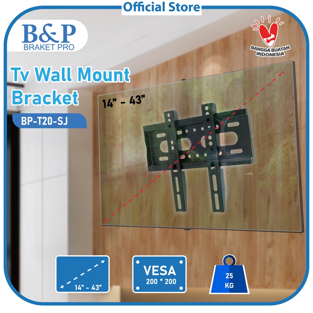 BRACKET TV LED LCD FIX 14 17 19 22 24 32 40 42 43 INCH WALL MOUNT BRAKET TV