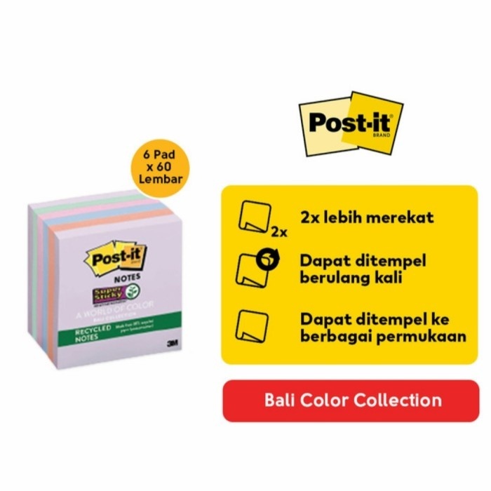 

3M Post-it Sticky Notes 654-6SS 3"x3" 390 Lembar - Bali Colour