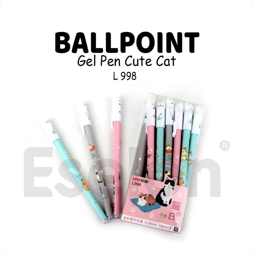 

[ES.JKT] 12pcs Pulpen Gel motif CUTE CAT L-998 / 1 pak Pulpen Gel 0.38mm