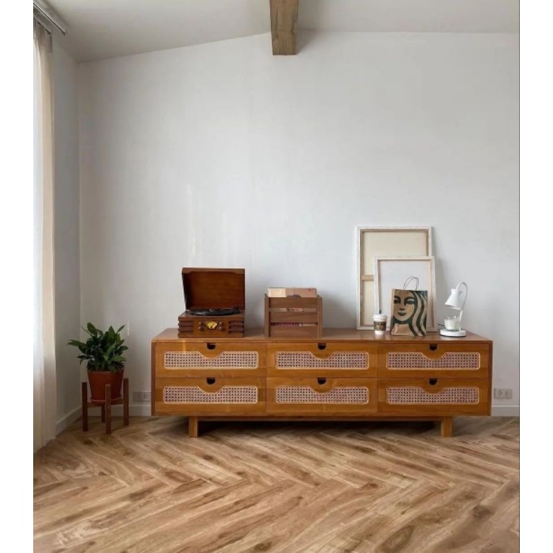 MEJA DRAWER ROTAN LACI MINIMALIS