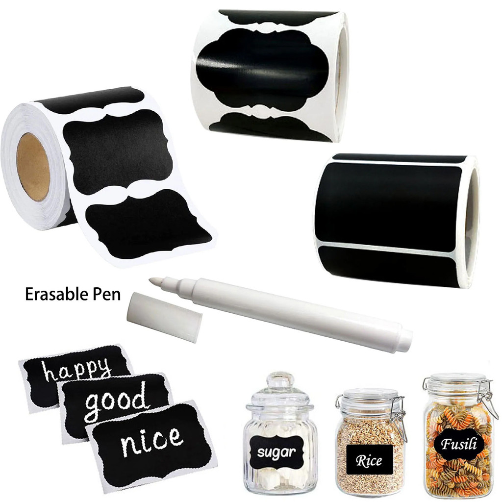 

120Pcs/Roll 3 Styles Removable Blackboard Stickers With Erasable Pen Waterproof Chalkboard Labels 1.4*2.2inch for Home & Kitchen