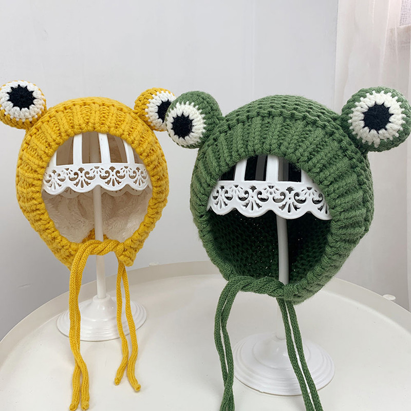 Solid Color Cartoon Frog Knitted Hat Winter Warm Hat Skullies Cap Beanie Hat For Kid Boy And Girl 44