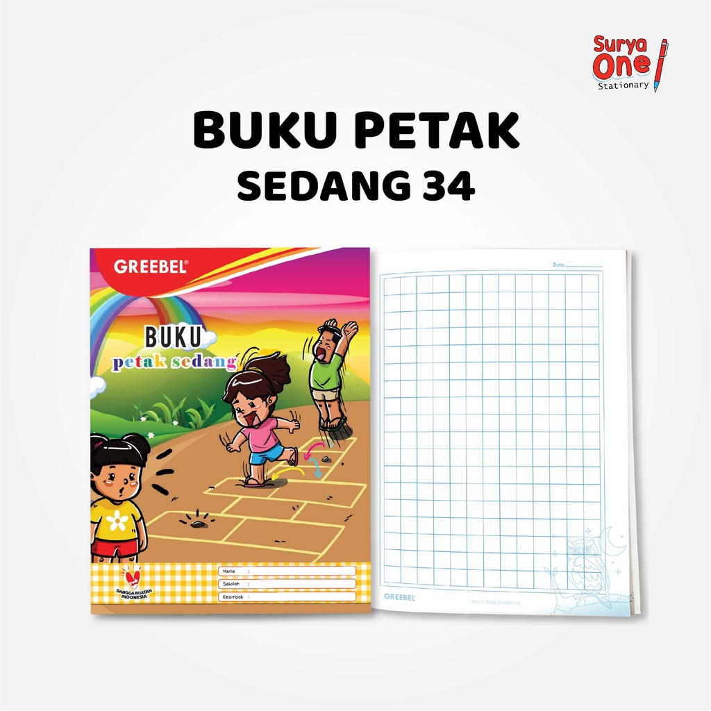 

Buku Petak Sedang Greebel A5 34 Lembar / Buku Kotak Kotak / Buku Anak Sekolah Suryaone