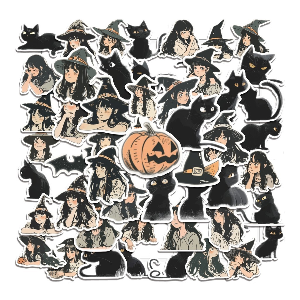 

COD 50 Pcs Stiker Little Witch and Cat (Penyihir Kecil dan Kucing) Lucu Anti Air Untuk Dekorasi Notebook Sepeda Skateboard Handphone