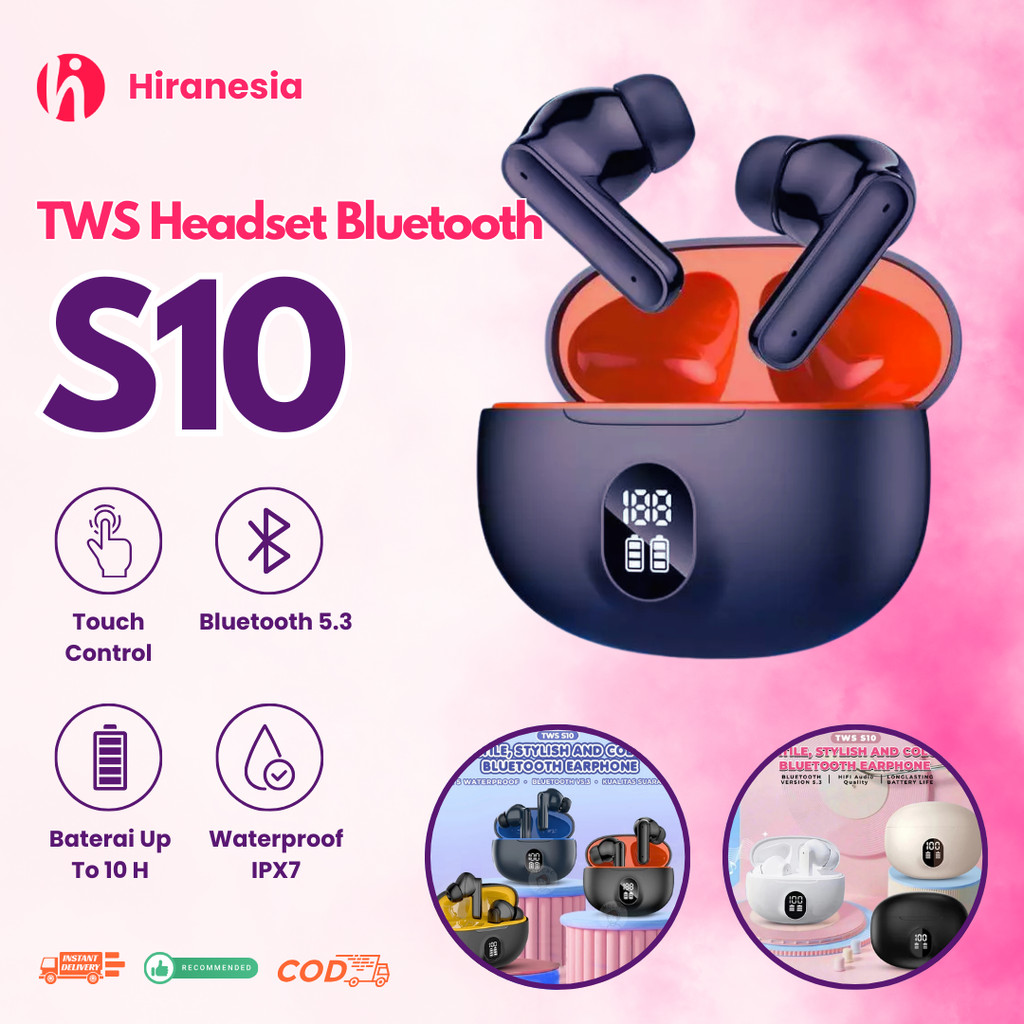 [MAKASSAR] HIRANESIA COD Headset Bluetooth S10 TWS Wireless Earphones Bluetooth 6.0 In Ear HIFI Mini