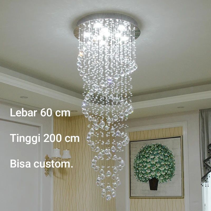 Lampu hias plafon Lampu kristal 2 spiral Lampu void utama dan void tangga SL47419