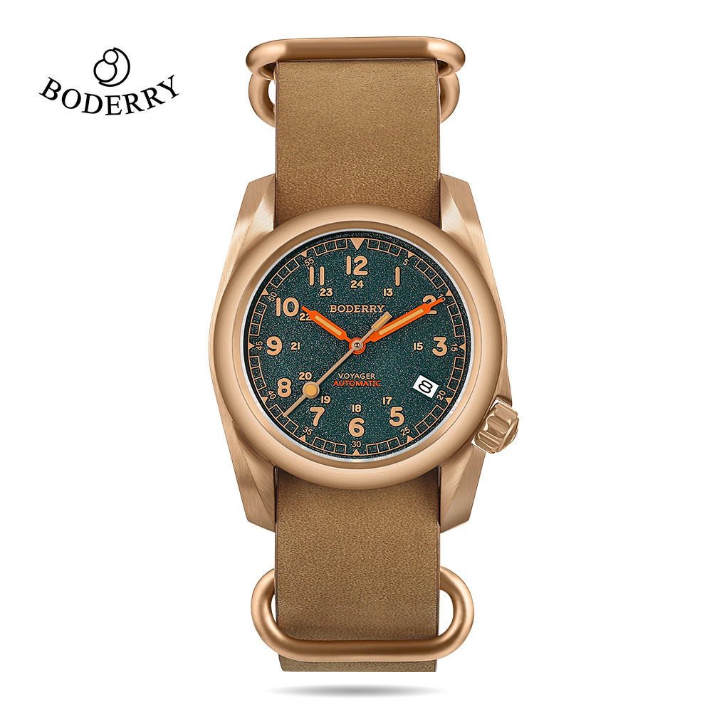 Boderry VOYAGER Field Watches Bronze Case Automatic Mechanical Watch 100M Waterproof Clock Military 