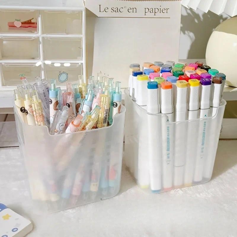 

Large Capacity Plastic Pen Holder Desktop Storage Desk Organizer Pencil Display Cup Simple Stationery Box Office Accessories