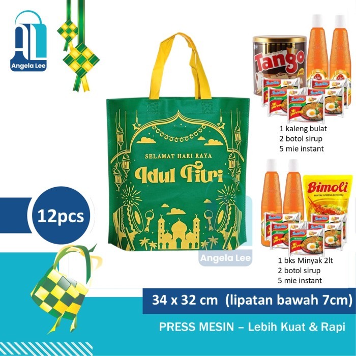

12pcs Tas Kain Spunbond Lebaran Idul Fitri Mesjid Kubah Sajadah Mukena - Hijau