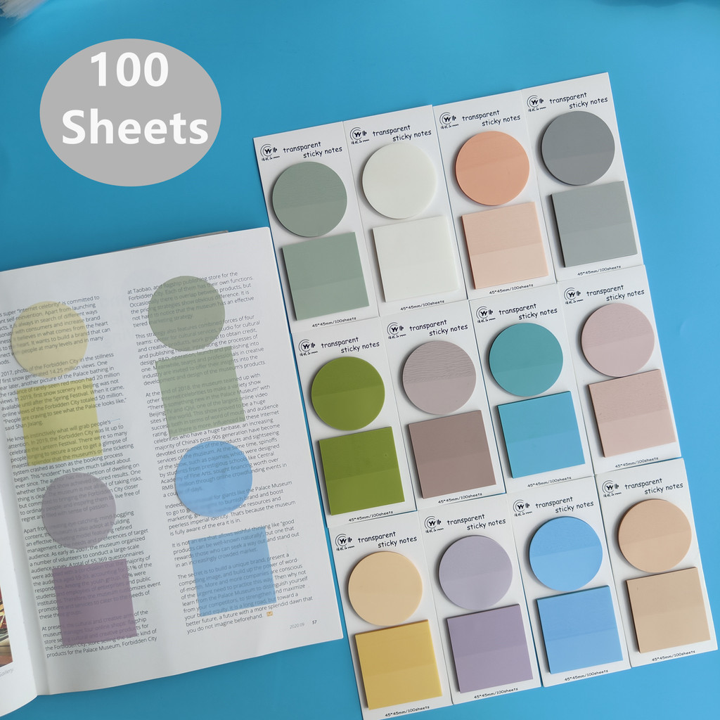 

100 Sheets Transparent Sticky Notes Self-Adhesive Annotation Books Notepad Bookmarks Memo Pad Index Tabs Stationery