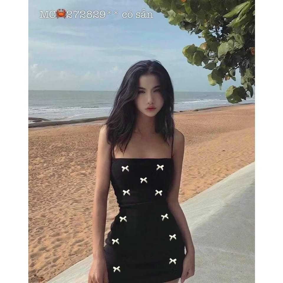 Baju Mini Dress Tali Wanita Gaya sexy Dan Trendy Mini Dress Pita Knit Rib Bahan adem Simple Dan Eleg