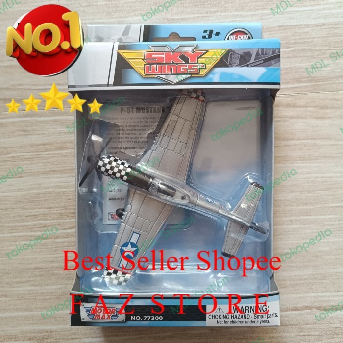 Toy Motormax Sky Wings  P51 MUSTANG Diecast Pesawat 1:100 FAZ Store